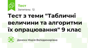 Тест з теми "Табличні величини та алгоритми їх опрацювання" 9 клас