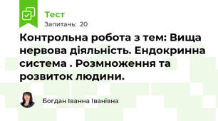 Контрольна робота з тем: Вища нервова діяльність. Ендокринна система . Розмноження та розвиток людини.