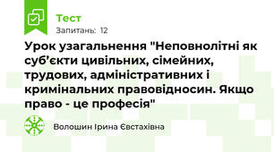 Урок узагальнення "Неповнолітні як суб’єкти цивільних, сімейних, трудових, адміністративних і кримінальних правовідносин. Якщо право - це професія"