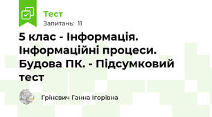 5 клас - Інформація. Інформаційні процеси. Будова ПК. - Підсумковий тест