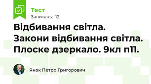 Відбивання світла. Закони відбивання світла. Плоске дзеркало. 9кл п11.