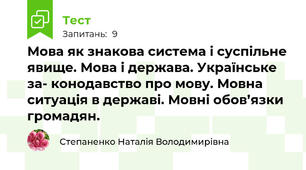 Мова як знакова система і суспільне явище. Мова і держава. Українське за- конодавство про мову. Мовна ситуація в державі. Мовнi обов’язки громадян. 