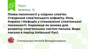 Поява писемності у східних слов’ян. Створення слов’янського алфавіту. Роль Кирила і Мефодія у становленні слов’янської писемності. Кирилиця як основа для розвитку слов’янських систем письма. Види письма в період Київської Русі.