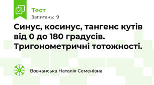 Синус, косинус, тангенс кутів від 0 до 180 градусів. Тригонометричні тотожності.