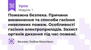 Пожежна безпека. Причини виникнення та способи гасіння невеликих пожеж. Особливості гасіння електроприладів. Захист органів дихання під час пожежі.