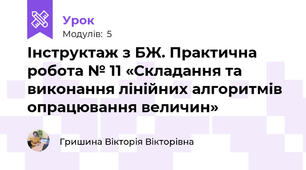 Інструктаж з БЖ. Практична робота № 11 «Складання та виконання лінійних алгоритмів опрацювання величин»