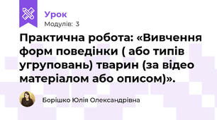 Практична робота: «Вивчення форм поведінки ( або типів угруповань) тварин (за відео матеріалом або описом)».