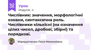 Числівник: значення, морфологічні ознаки, синтаксична роль.  Числівники кількісні (на означення цілих чисел, дробові, збірні) та порядкові.