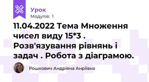 11.04.2022 Тема Множення чисел виду 15*3 . Розв'язування рівнянь і задач . Робота з діаграмою.