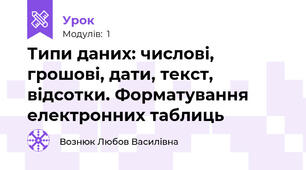 Типи даних: числові, грошові, дати, текст, відсотки. Форматування електронних таблиць