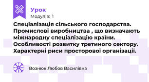 Спеціалізація сільського господарства. Промислові виробництва , що визначають міжнародну спеціалізацію країни. Особливості розвитку третиного сектору. Характерні риси просторової організації.