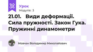 21.01.   Види деформації. Сила пружності. Закон Гука. Пружинні динамометри