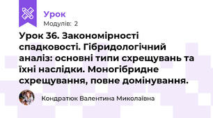 Урок 36. Закономірності спадковості. Гібридологічний аналіз: основні типи схрещувань та їхні наслідки. Моногібридне схрещування, повне домінування.