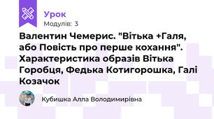 Валентин Чемерис. "Вітька +Галя, або Повість про перше кохання". Характеристика образів Вітька Горобця, Федька Котигорошка, Галі Козачок