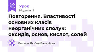  Повторення. Властивості основних класів неорганічних сполук: оксидів, основ, кислот, солей