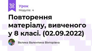 Повторення матеріалу, вивченого у 8 класі. (02.09.2022)