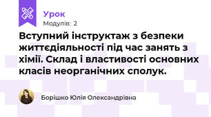 Вступний інструктаж з безпеки життєдіяльності під час занять з хімії. Склад і властивості основних класів неорганічних сполук. 