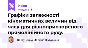 Графіки залежності кінематичних величин від часу для рівноприскореного прямолінійного руху.