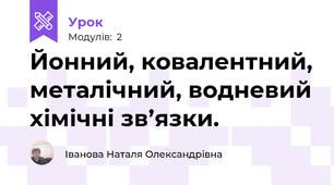 Йонний, ковалентний, металічний, водневий хімічні зв’язки.