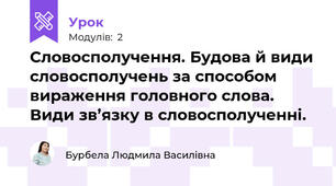  Словосполучення. Будова й види словосполучень за способом вираження головного слова. Види зв’язку в словосполученні.