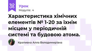 Характеристика хімічних елементів № 1-20 за їхнім місцем у періодичній системі та будовою атома.