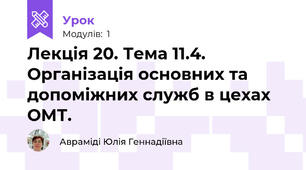 Лекція 20. Тема 11.4.  Організація основних та допоміжних служб в цехах ОМТ.
