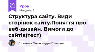 Структура сайту. Види сторінок сайту.Поняття про веб-дизайн. Вимоги до сайтів(тест)