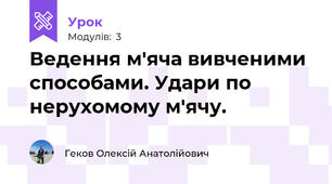 Ведення м'яча вивченими способами. Удари по нерухомому м'ячу.