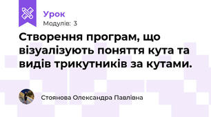 Створення програм, що візуалізують поняття кута та видів трикутників за кутами.
