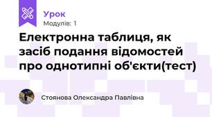 Електронна таблиця, як засіб подання відомостей про однотипні об'єкти(тест)