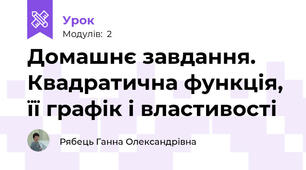 Домашнє завдання. Квадратична функція, її графік і властивості