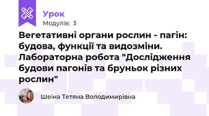 Вегетативні органи рослин - пагін: будова, функції та видозміни. Лабораторна робота "Дослідження будови пагонів та бруньок різних рослин"