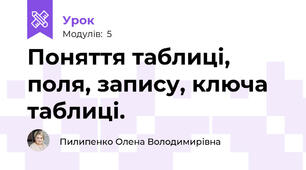 Поняття таблиці, поля, запису, ключа таблиці. 