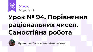 Урок № 94. Порівняння раціональних чисел. Самостійна робота