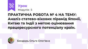 ПРАКТИЧНА РОБОТА № 4 НА ТЕМУ: Аналіз статево-вікових пірамід Японії, Китаю та Індії з метою оцінювання працересурсного потенціалу країн.
