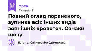 Повний огляд пораненого, зупинка всіх інших видів зовнішніх кровотеч. Ознаки шоку