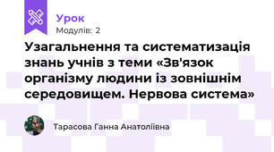Узагальнення та систематизація знань учнів з теми «Зв'язок організму людини із зовнішнім середовищем. Нервова система»