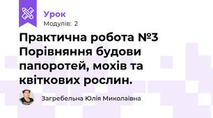 Практична робота №3 Порівняння будови папоротей, мохів та квіткових рослин.
