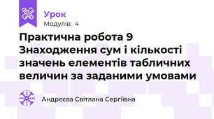 Практична робота 9 Знаходження сум і кількості значень елементів табличних величин за заданими умовами