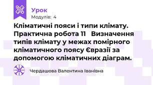 Кліматичні пояси і типи клімату. Практична робота 11   Визначення типів клімату у межах помірного кліматичного поясу Євразії за допомогою кліматичних діаграм.
