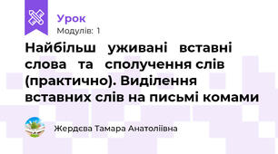 Найбільш 	уживані 	вставні 	слова 	та 	сполучення слів (практично). Виділення вставних слів на письмі комами 