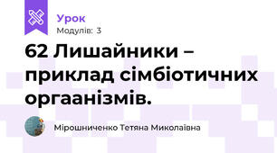 62 Лишайники – приклад сімбіотичних оргаанізмів.