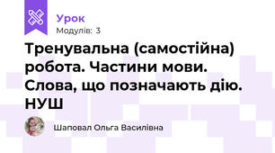 Тренувальна (самостійна) робота. Частини мови. Слова, що позначають дію. НУШ