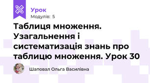 Таблиця множення. Узагальнення і систематизація знань про таблицю множення. Урок 30