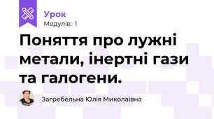 Поняття про лужні метали, інертні гази та галогени.