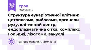 Структура еукаріотичної клітини: цитоплазма, рибосоми, органели руху, клітинний центр, ендоплазматична сітка, комплекс Гольджі, лізосоми, вакуолі