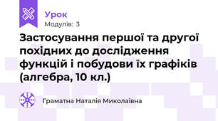 Застосування першої та другої похідних до дослідження функцій і побудови їх графіків (алгебра, 10 кл.)