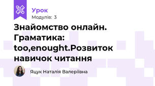 Знайомство онлайн. Граматика: too,enought.Розвиток навичок читання