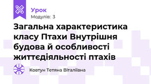 Загальна характеристика класу Птахи Внутрішня будова й особливості життєдіяльності птахів