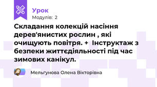 Складання колекцій насіння дерев'янистих рослин , які очищують повітря. +  Інструктаж з безпеки життєдіяльності під час зимових канікул.